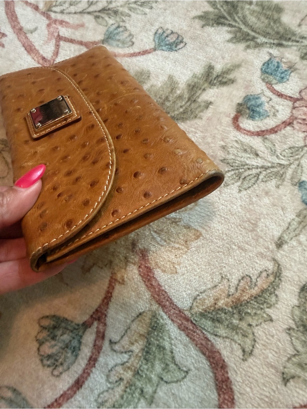 Dooney & Bourke Cognac Ostrich-Embossed Leather Wallet - Picture 11 of 11